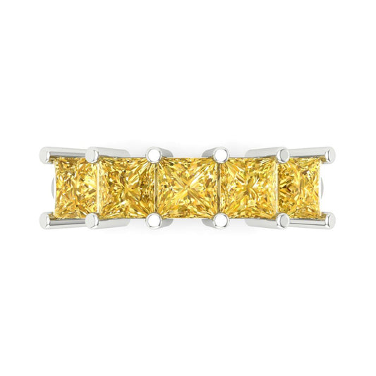 2.5 cttw Simulated Yellow Diamond Princess Cut White Gold Eternity Wedding Band