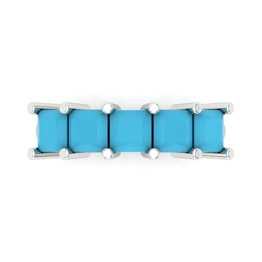 2.5 cttw Simulated Turquoise Princess Cut White Gold Eternity Wedding Band