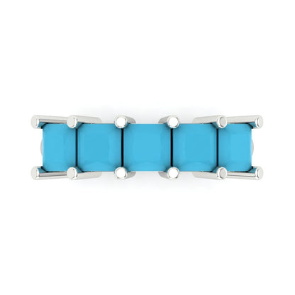 2.5 cttw Simulated Turquoise Princess Cut White Gold Eternity Wedding Band