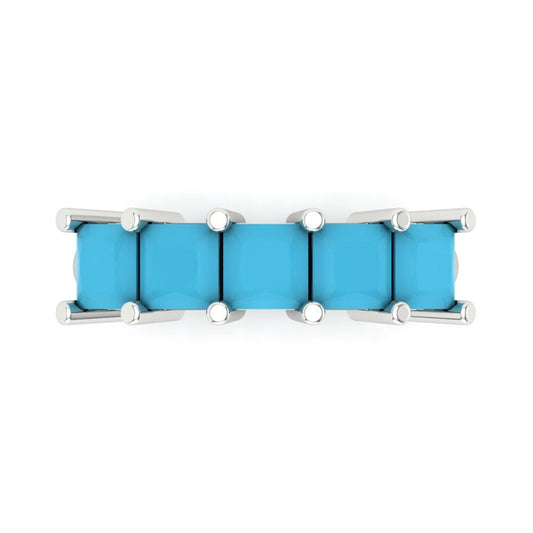 2.5 cttw Simulated Turquoise Princess Cut White Gold Eternity Wedding Band