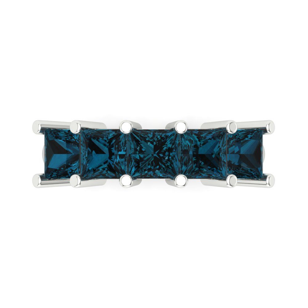 2.5 cttw Natural London Blue Topaz Princess Cut White Gold Eternity Wedding Band
