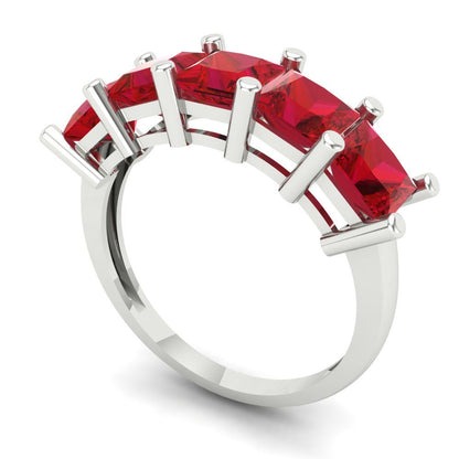 2.5 cttw Simulated Ruby Princess Cut White Gold Eternity Wedding Band