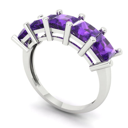 2.5 cttw Natural Amethyst Princess Cut White Gold Eternity Wedding Band
