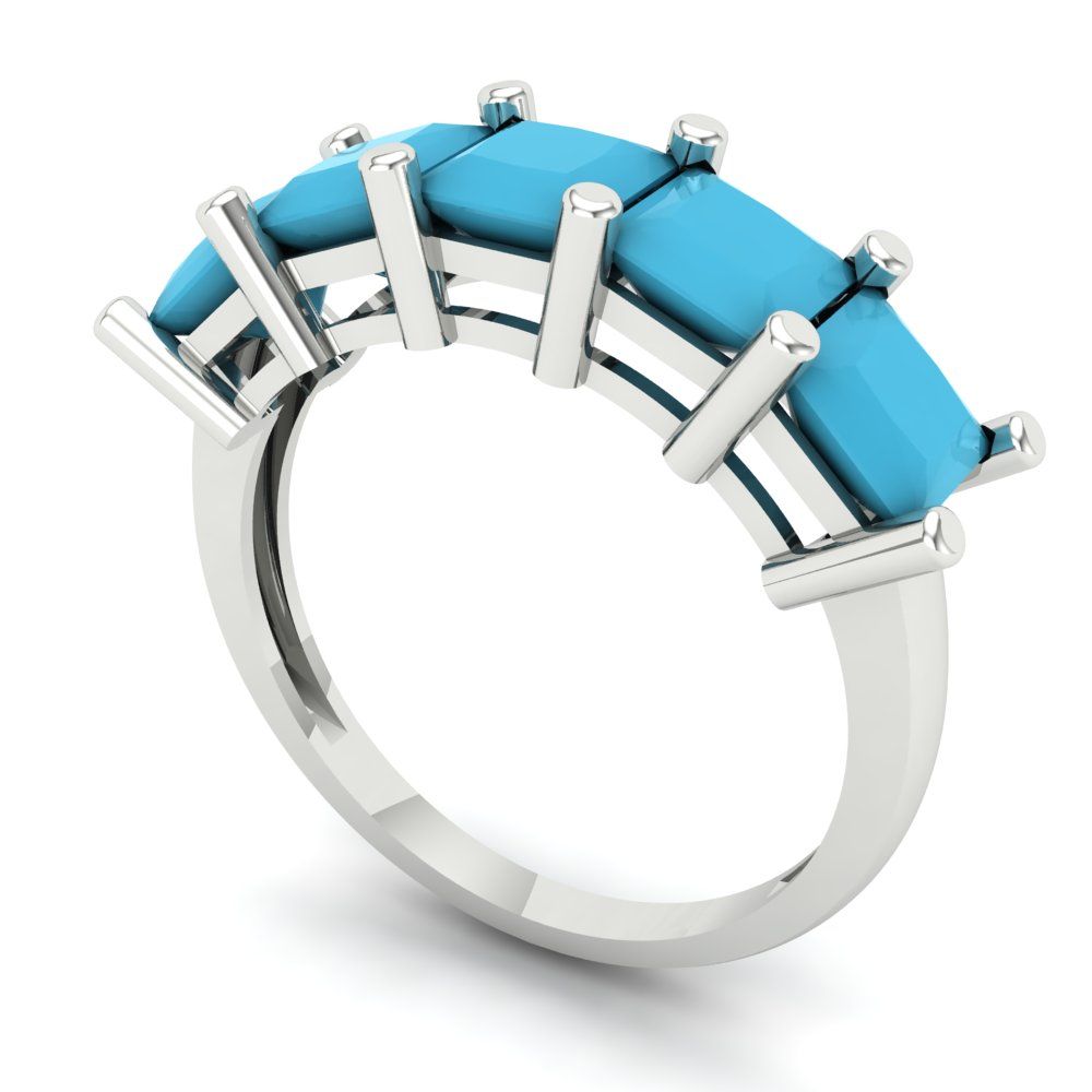 2.5 cttw Simulated Turquoise Princess Cut White Gold Eternity Wedding Band