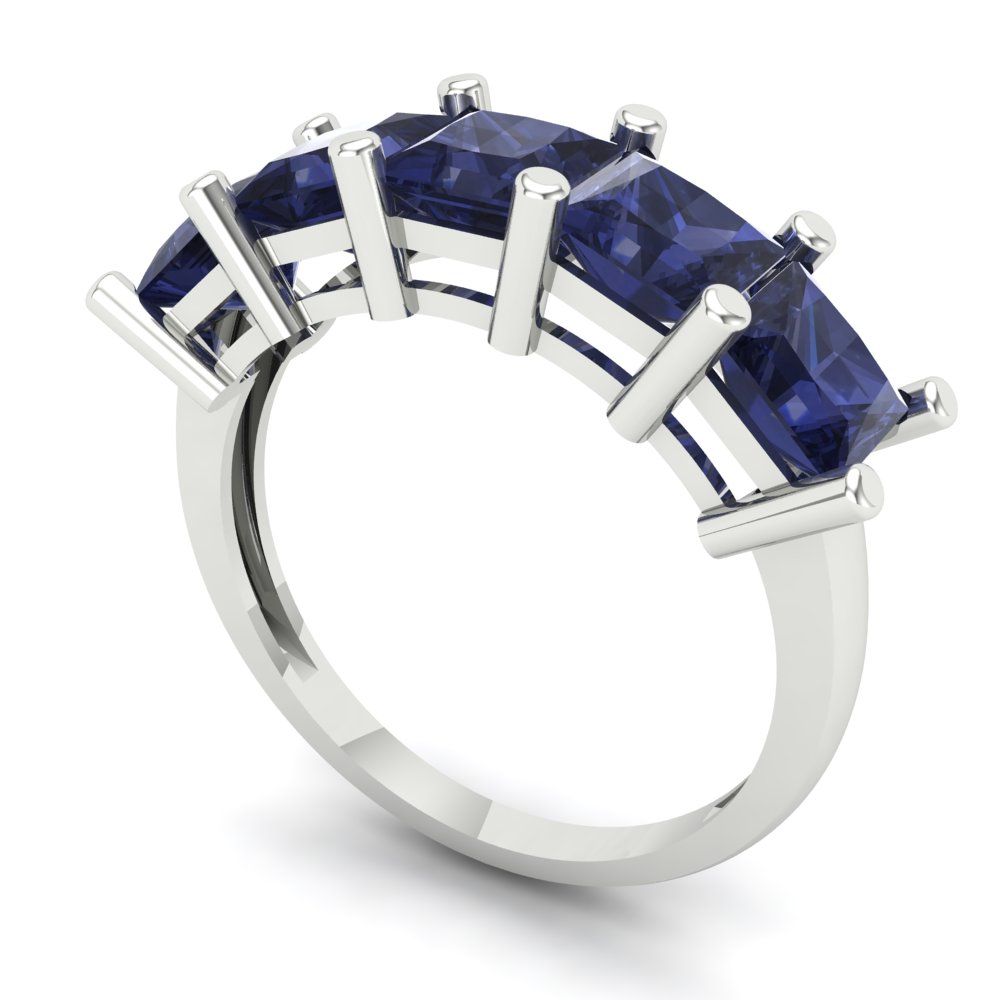 2.5 cttw Simulated Blue Sapphire Princess Cut White Gold Eternity Wedding Band