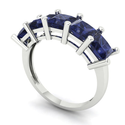 2.5 cttw Simulated Blue Sapphire Princess Cut White Gold Eternity Wedding Band