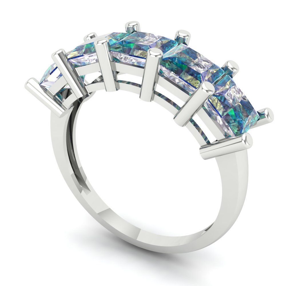 2.5 cttw Blue Moissanite Princess Cut White Gold Eternity Wedding Band