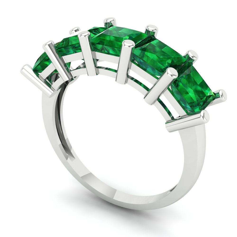 2.5 cttw Simulated Emerald Princess Cut White Gold Eternity Wedding Band