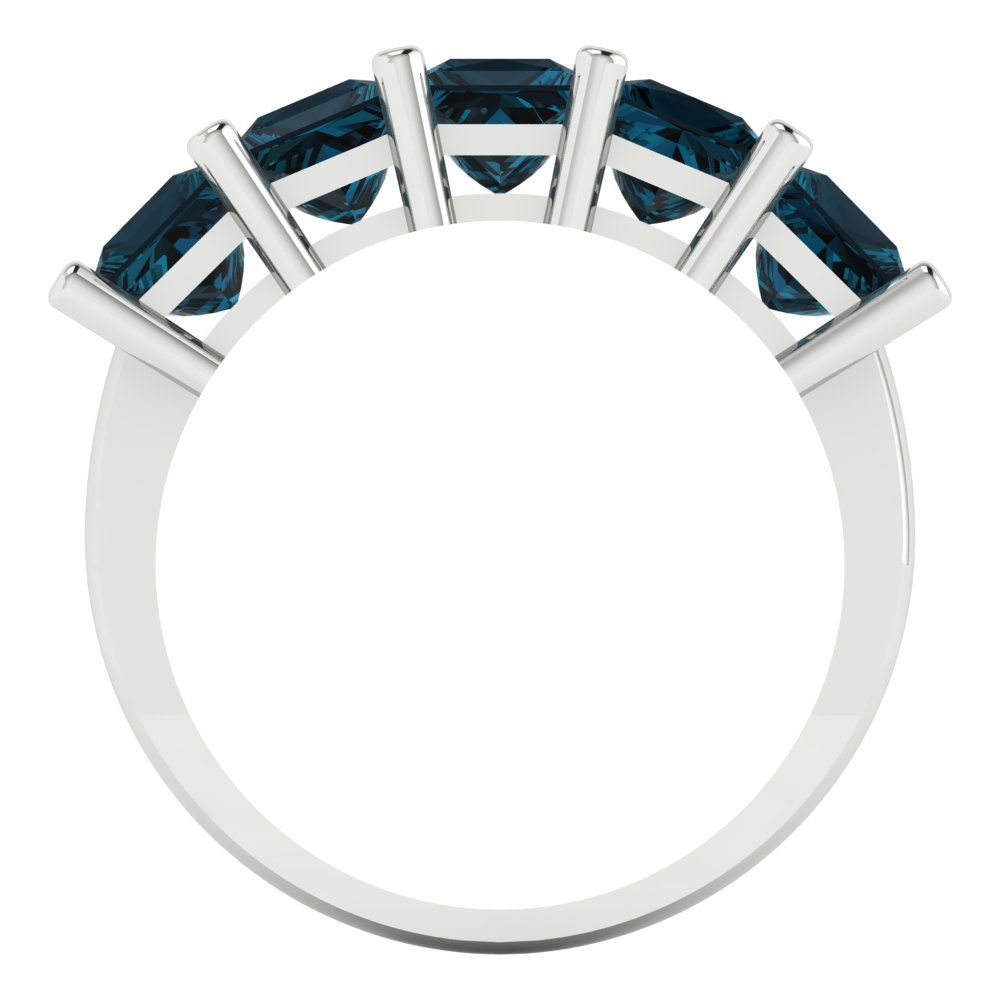 2.5 cttw Natural London Blue Topaz Princess Cut White Gold Eternity Wedding Band