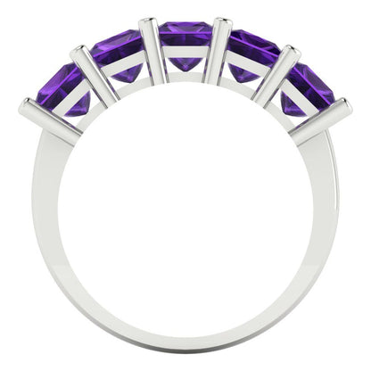 2.5 cttw Natural Amethyst Princess Cut White Gold Eternity Wedding Band
