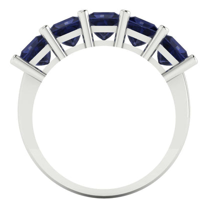 2.5 cttw Simulated Blue Sapphire Princess Cut White Gold Eternity Wedding Band