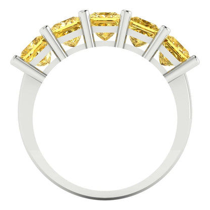 2.5 cttw Simulated Yellow Diamond Princess Cut White Gold Eternity Wedding Band