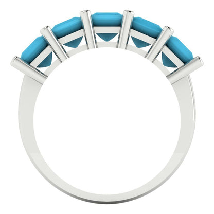 2.5 cttw Simulated Turquoise Princess Cut White Gold Eternity Wedding Band