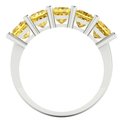 2.5 cttw Natural Citrine Princess Cut White Gold Eternity Wedding Band