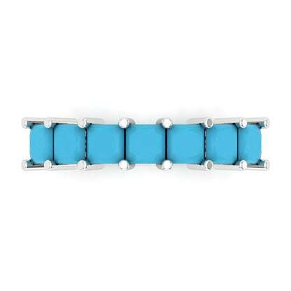 1.75 cttw Simulated Turquoise Princess Cut White Gold Eternity Wedding Band