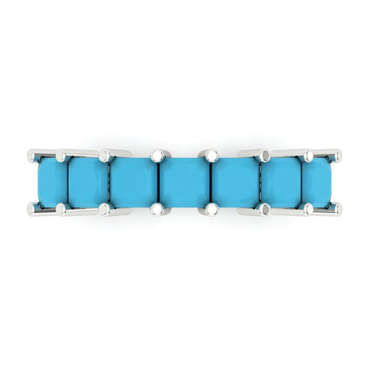 1.75 cttw Simulated Turquoise Princess Cut White Gold Eternity Wedding Band