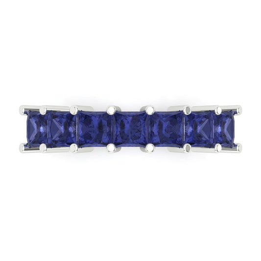 1.75 cttw Simulated Tanzanite Princess Cut White Gold Eternity Wedding Band