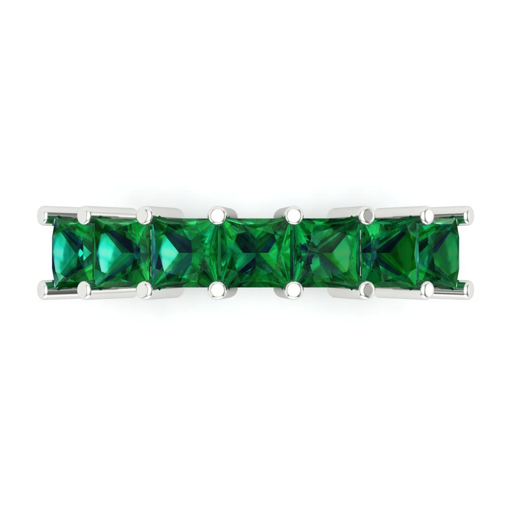 1.75 cttw Simulated Emerald Princess Cut White Gold Eternity Wedding Band