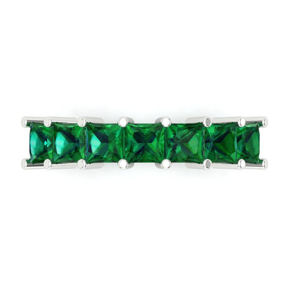 1.75 cttw Simulated Emerald Princess Cut White Gold Eternity Wedding Band