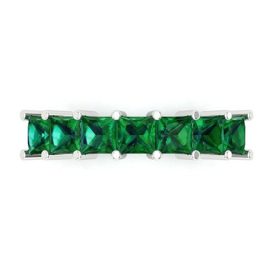 1.75 cttw Simulated Emerald Princess Cut White Gold Eternity Wedding Band