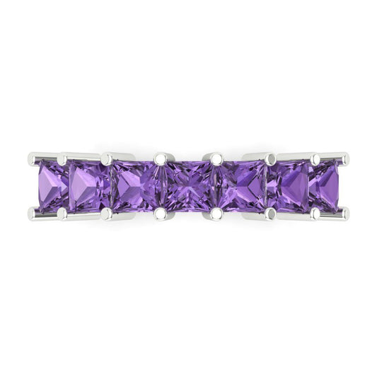 1.75 cttw Simulated Alexandrite Princess Cut White Gold Eternity Wedding Band