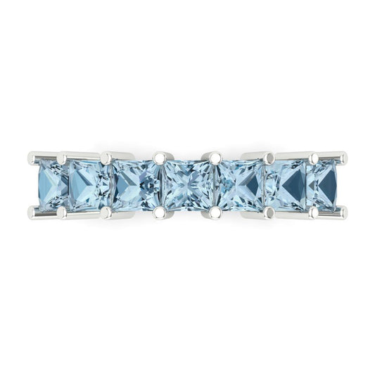 1.75 cttw Natural Aquamarine Princess Cut White Gold Eternity Wedding Band
