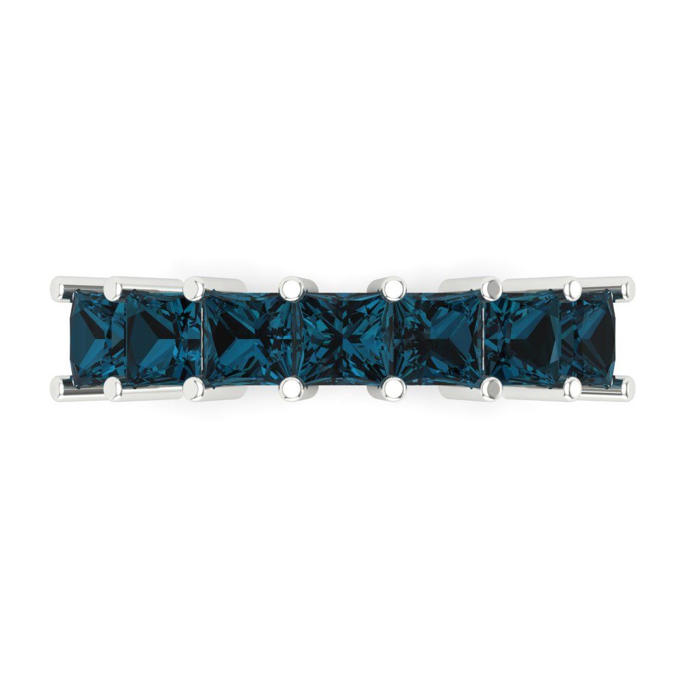 1.75 cttw Natural London Blue Topaz Princess Cut White Gold Eternity Wedding Band