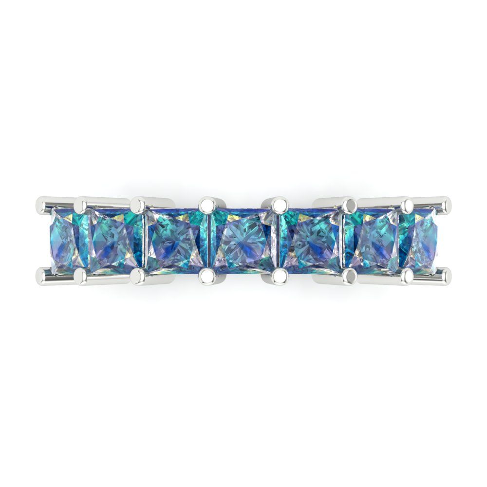 1.75 cttw Blue Moissanite Princess Cut White Gold Eternity Wedding Band