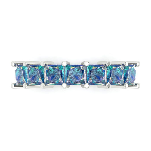 1.75 cttw Blue Moissanite Princess Cut White Gold Eternity Wedding Band