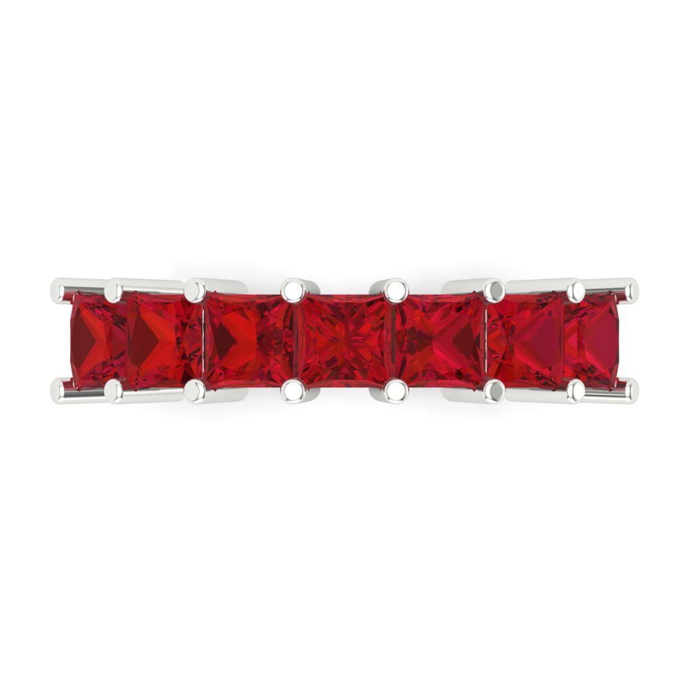 1.75 cttw Simulated Ruby Princess Cut White Gold Eternity Wedding Band