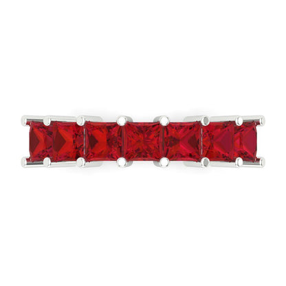 1.75 cttw Simulated Ruby Princess Cut White Gold Eternity Wedding Band