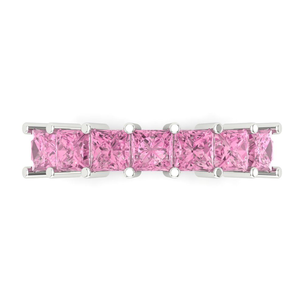 1.75 cttw Simulated Pink Diamond Princess Cut White Gold Eternity Wedding Band