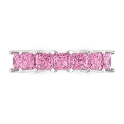 1.75 cttw Simulated Pink Diamond Princess Cut White Gold Eternity Wedding Band