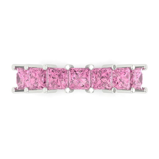 1.75 cttw Simulated Pink Diamond Princess Cut White Gold Eternity Wedding Band