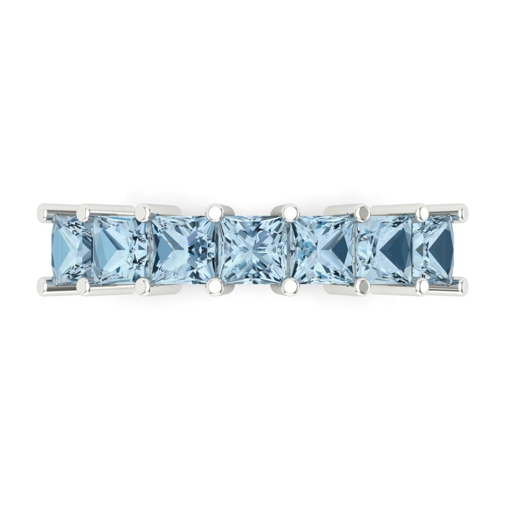 1.75 cttw Natural Sky Blue Topaz Princess Cut White Gold Eternity Wedding Band
