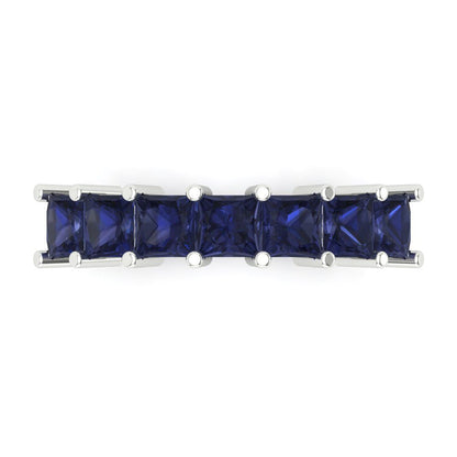 1.75 cttw Simulated Blue Sapphire Princess Cut White Gold Eternity Wedding Band