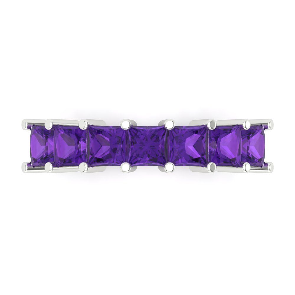 1.75 cttw Natural Amethyst Princess Cut White Gold Eternity Wedding Band