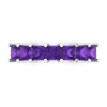 1.75 cttw Natural Amethyst Princess Cut White Gold Eternity Wedding Band