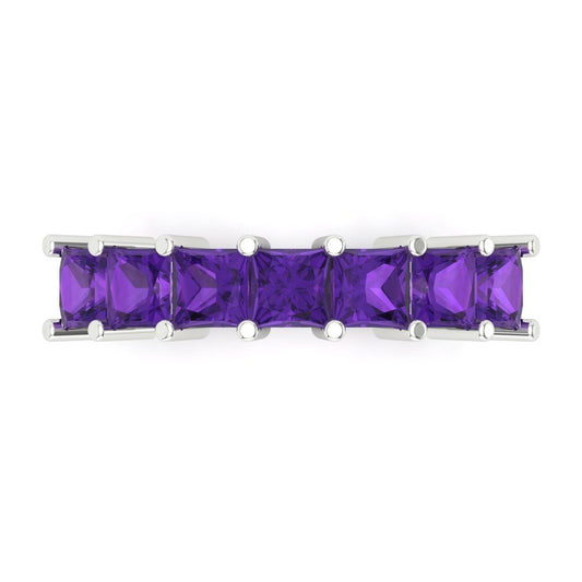 1.75 cttw Natural Amethyst Princess Cut White Gold Eternity Wedding Band