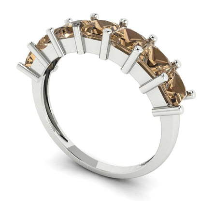 1.75 cttw Simulated Champagne Diamond Princess Cut White Gold Eternity Wedding Band