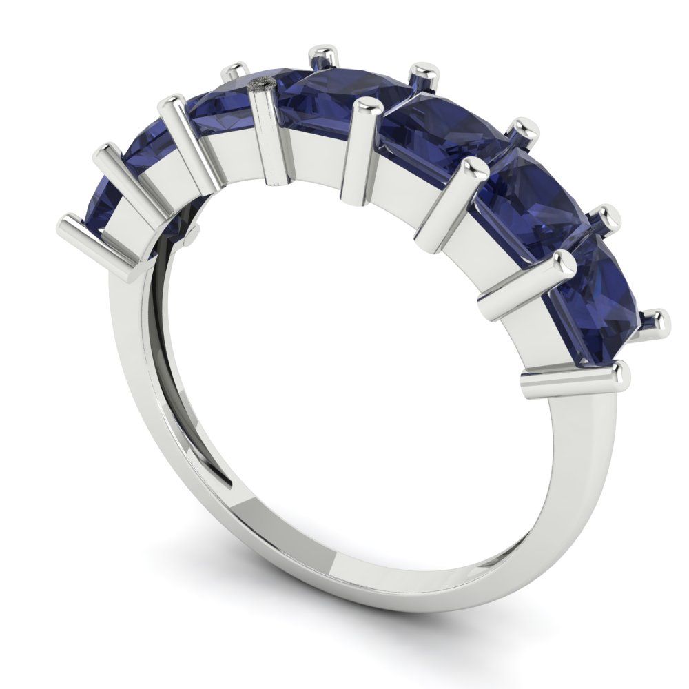 1.75 cttw Simulated Blue Sapphire Princess Cut White Gold Eternity Wedding Band