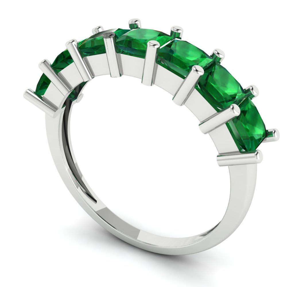 1.75 cttw Simulated Emerald Princess Cut White Gold Eternity Wedding Band