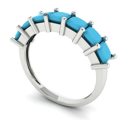 1.75 cttw Simulated Turquoise Princess Cut White Gold Eternity Wedding Band