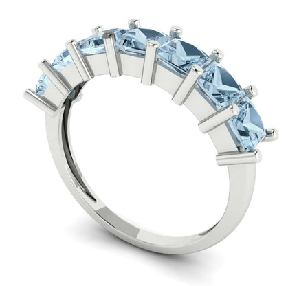 1.75 cttw Natural Swiss Blue Topaz Princess Cut White Gold Eternity Wedding Band