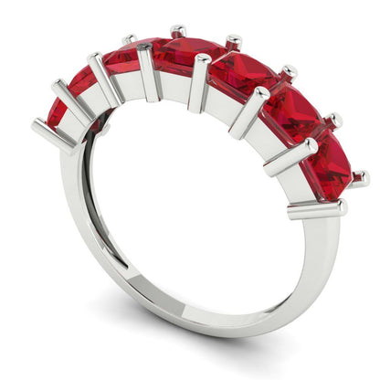 1.75 cttw Simulated Pink Tourmaline Princess Cut White Gold Eternity Wedding Band