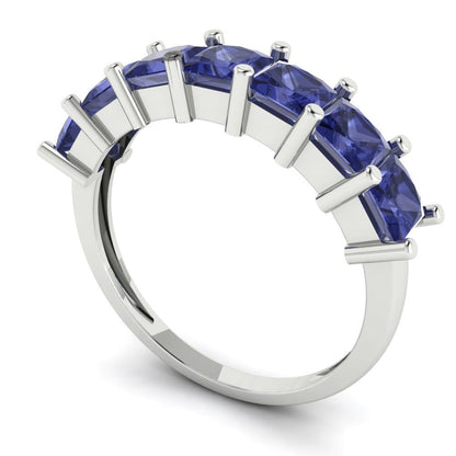 1.75 cttw Simulated Tanzanite Princess Cut White Gold Eternity Wedding Band