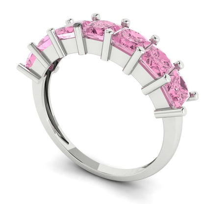 1.75 cttw Simulated Pink Diamond Princess Cut White Gold Eternity Wedding Band