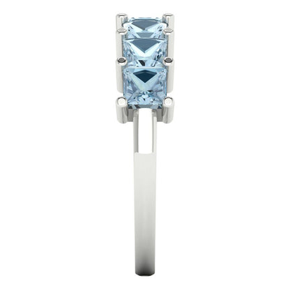 1.75 cttw Natural Aquamarine Princess Cut White Gold Eternity Wedding Band