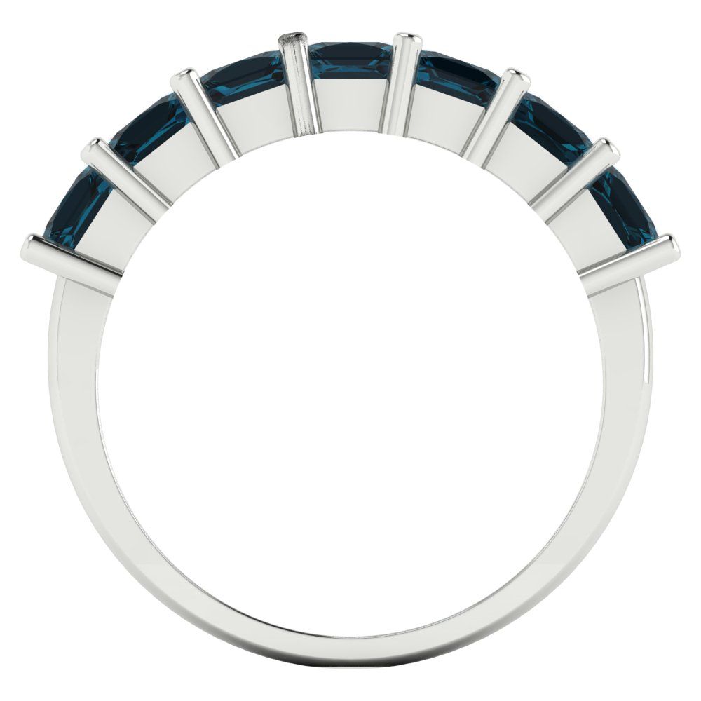 1.75 cttw Natural London Blue Topaz Princess Cut White Gold Eternity Wedding Band