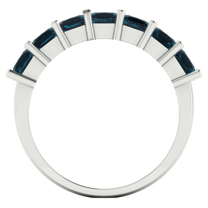 1.75 cttw Natural London Blue Topaz Princess Cut White Gold Eternity Wedding Band